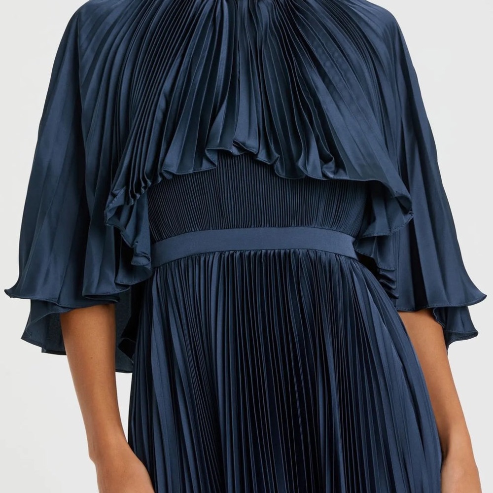 Mac Duggal Blue Pleated Caplet Tea-length Dress NWT